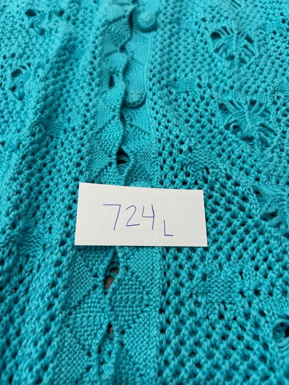 Joan Rivers 1X Turquoise Open Knit Cardigan Cable Eyelet Stitch Cozycore Boho - Picture 7 of 9